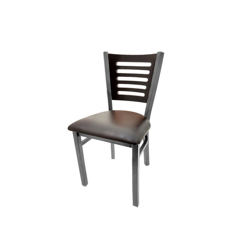 Baxter Chair gray vertical channel stitch vinyl padded seat commercial restaurant bar chair 16-gauge black steel frame