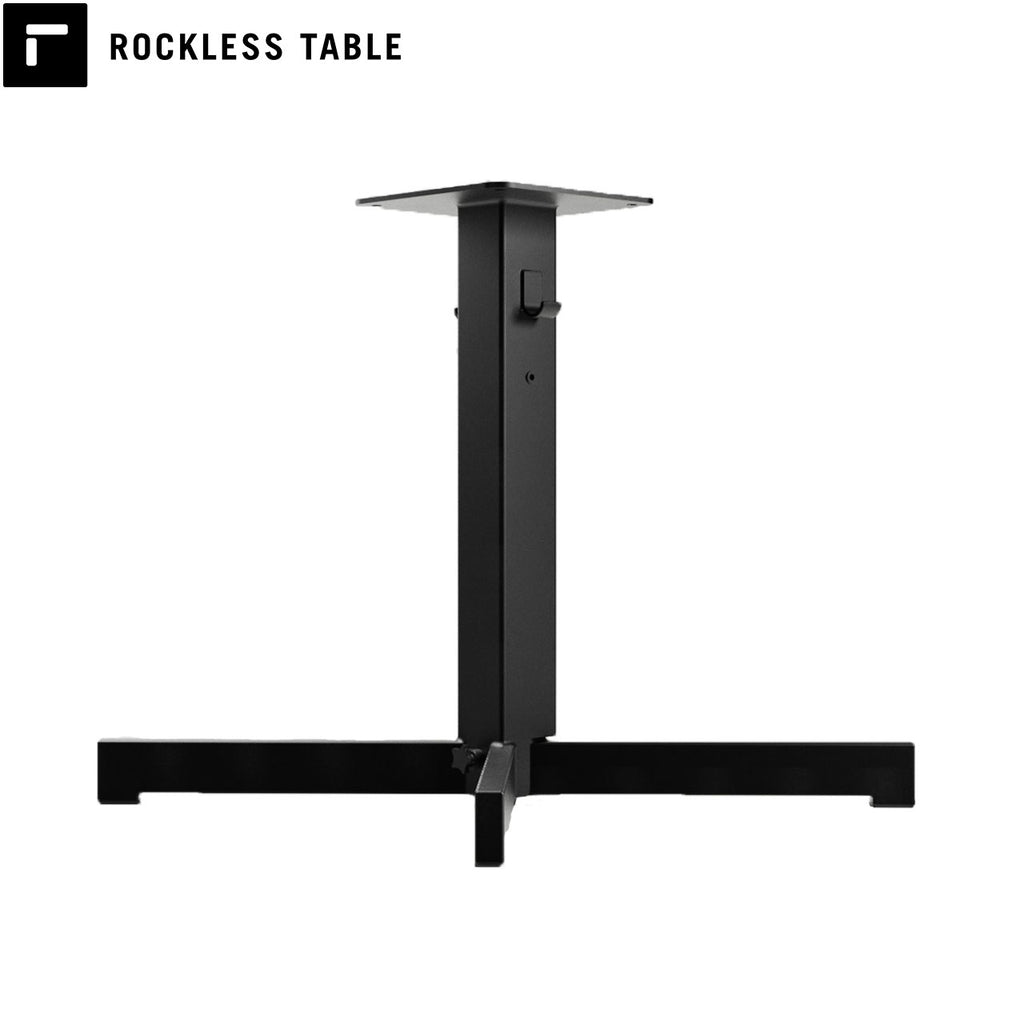 Rockless Table patented pendulum table base for restaurants. Wobble-free restaurant table base dining height made in USA