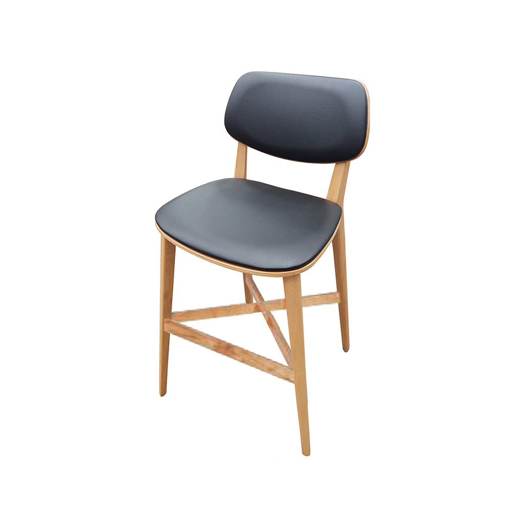 Oak Street Manufacturing Harbor Barstool solid European Beech natural clear coat black vinyl seat and back indoor bar height