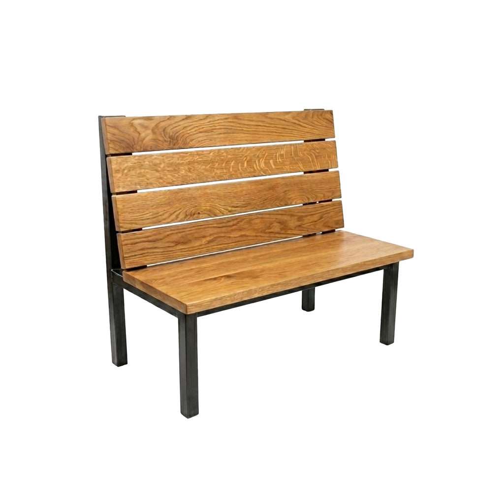 The Ironwood Booth steel frame & solid wood commercial restaurant booth. Available in Red Oak, Walnut, White Oak or Reclaimed Barnwood. USA made.