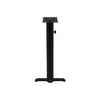 Black stamped steel T-base outdoor bar height table base, 30x30", 4" column, DURAFINISH coating with umbrella hole and adjustable levelers.