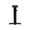 Black stamped steel T-base outdoor table height table base, 30x30", 4" column, DURAFINISH coating with umbrella hole and adjustable levelers.