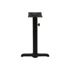 Black stamped steel T-base outdoor table height table base, 30x30", 3" column, DURAFINISH coating with umbrella hole and adjustable levelers.