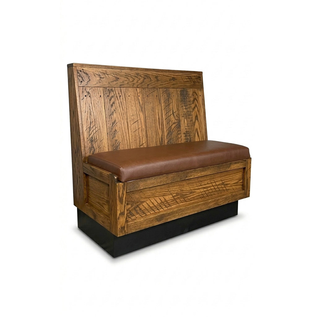 Reserve Booth Solid wood restaurant commercial booth Amish made in USA. Nassimi vinyl foam padded seat. Custom made