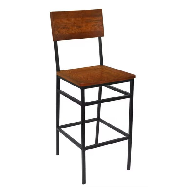 Steelgrainhenry Chair distressed solid oak seat back 16-gauge welded steel frame commercial restaurant barstool